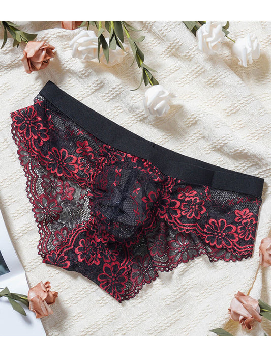Sexy Color-Block Lace Mesh Low-Rise Briefs