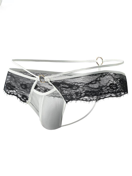Men's Sexy Cutout Sheer Large Pouch Lace Briefs