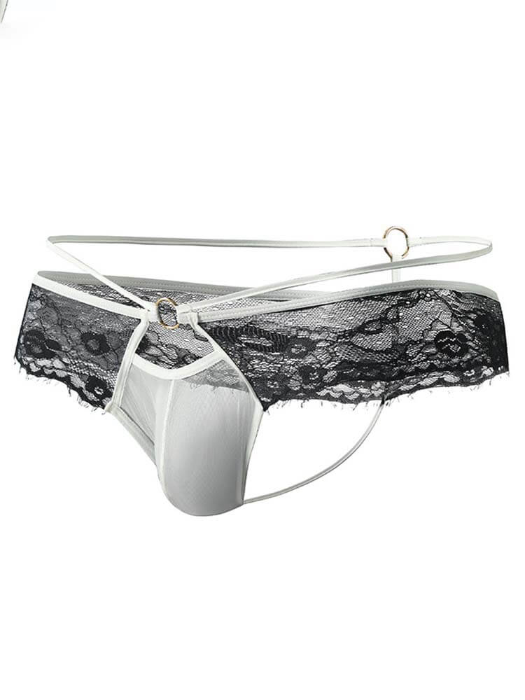 Men's Sexy Cutout Sheer Large Pouch Lace Briefs