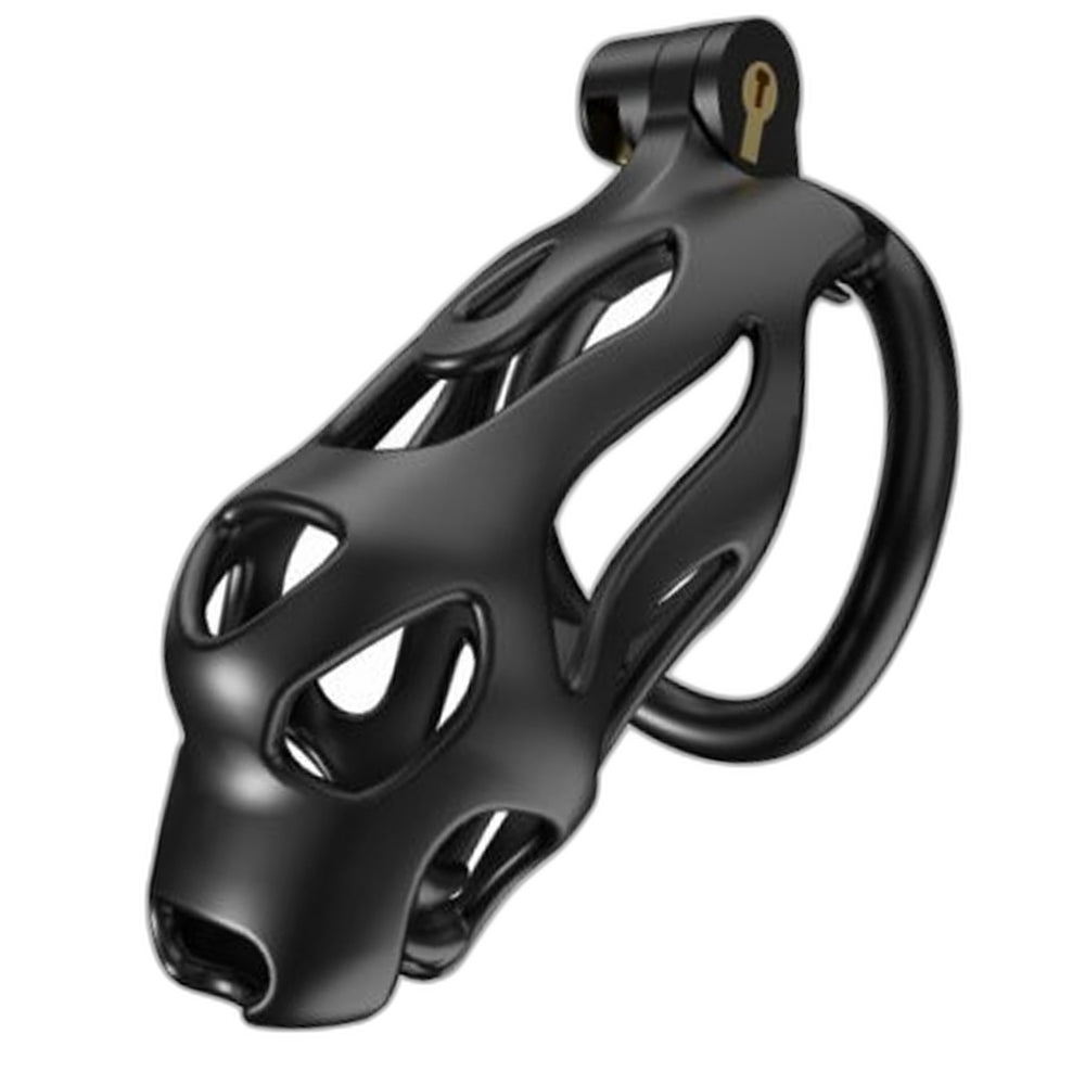 LOCK4D Dog Head Bent Ring Chastity Cock Cage Large