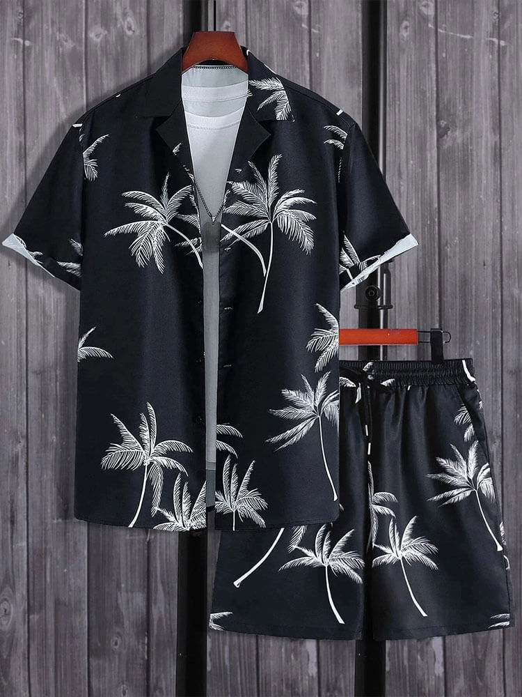 Men's Coconut Tree Print Casual Hawaiian Set