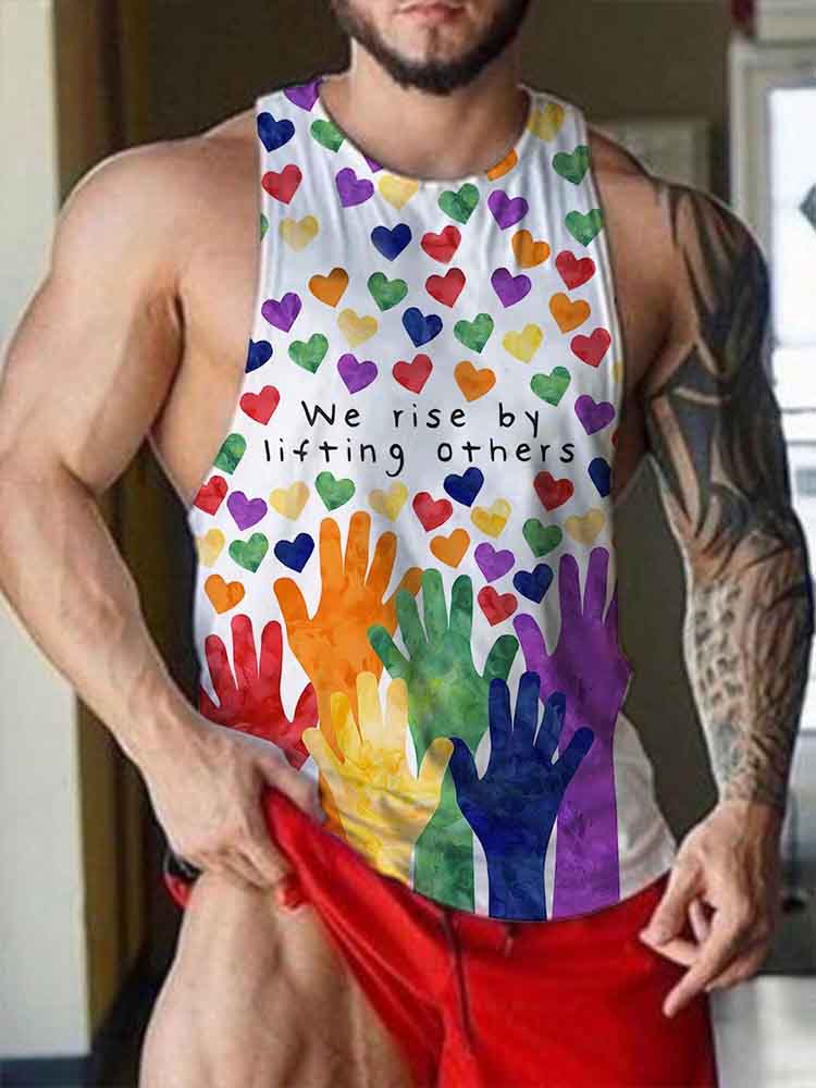 Men's LGBT Rainbow Palm Heart Print Vest