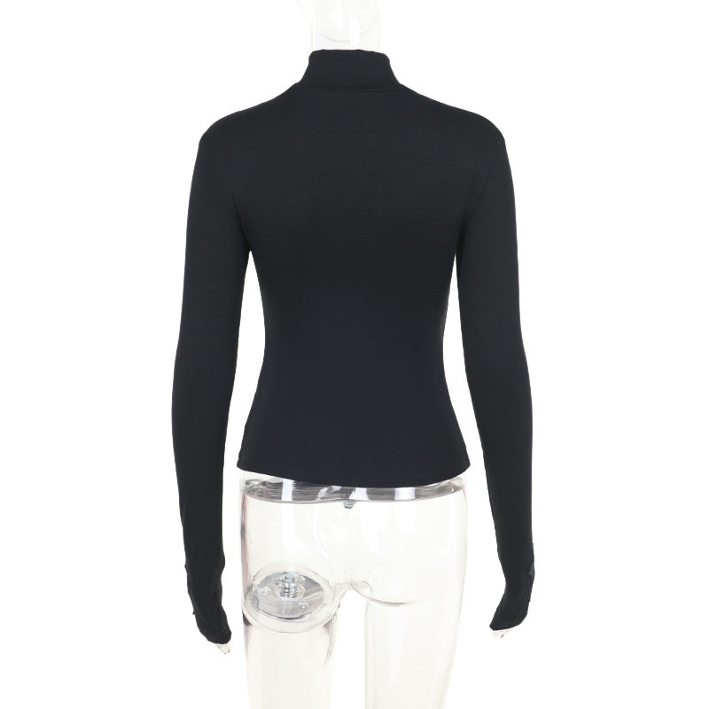 Dark Cross Lace Panel Long Sleeve Top