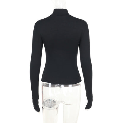 Dark Cross Lace Panel Long Sleeve Top