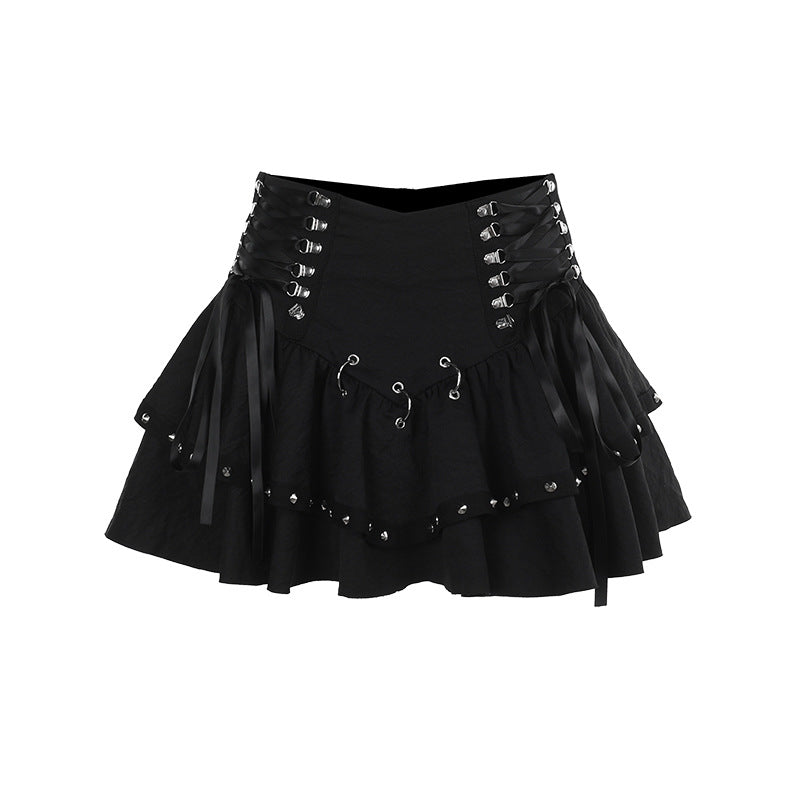Dark Lace-Up Corset Mini Skirt