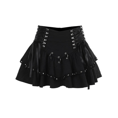 Dark Lace-Up Corset Mini Skirt