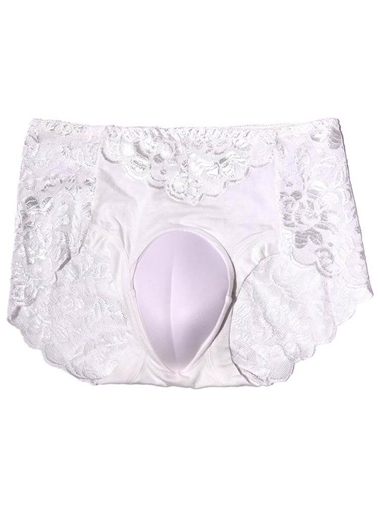 Men's Sexy Lace Solid Color Crossdressing Briefs