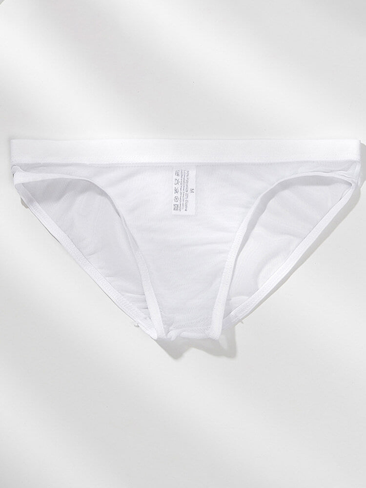 Men's Sexy Sheer Mesh Solid-Color Briefs