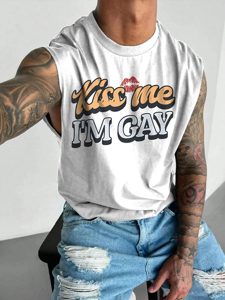Men's Kiss Me I'm Gay Print Wide Shoulder Vest