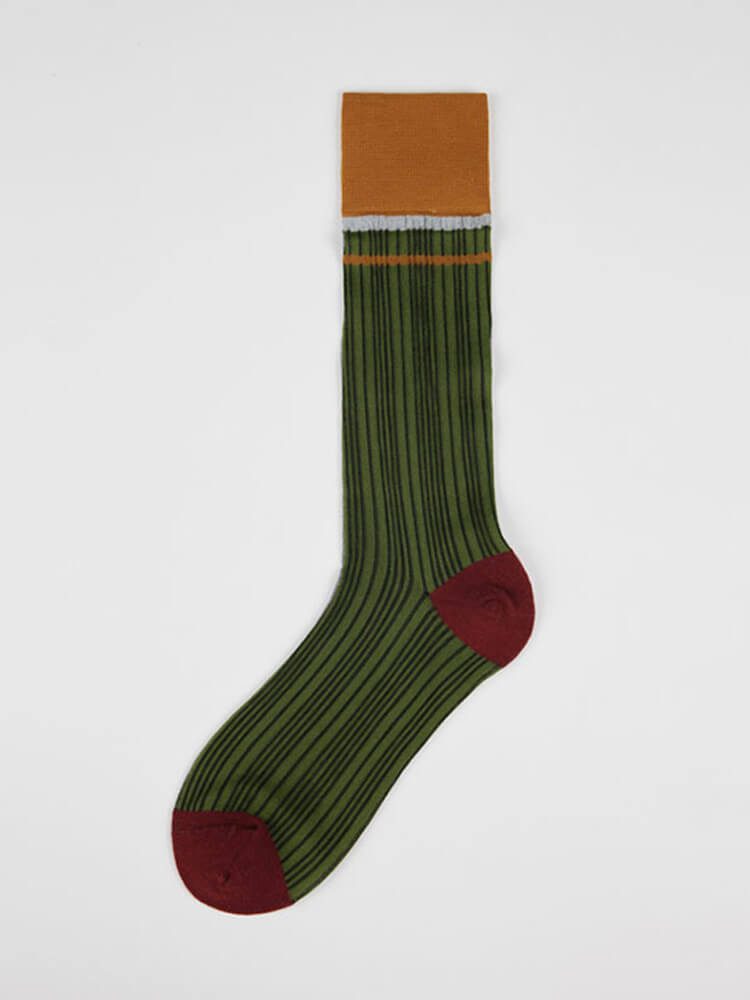 Men's Retro Color Block Thin Striped Calf Socks