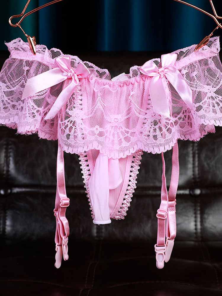 Men's Sexy Lace Low-Rise Solid Color Thong