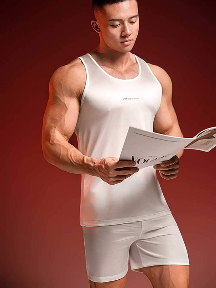 Men's Stretch Tank Top And Shorts Ice Silk Pajama Set