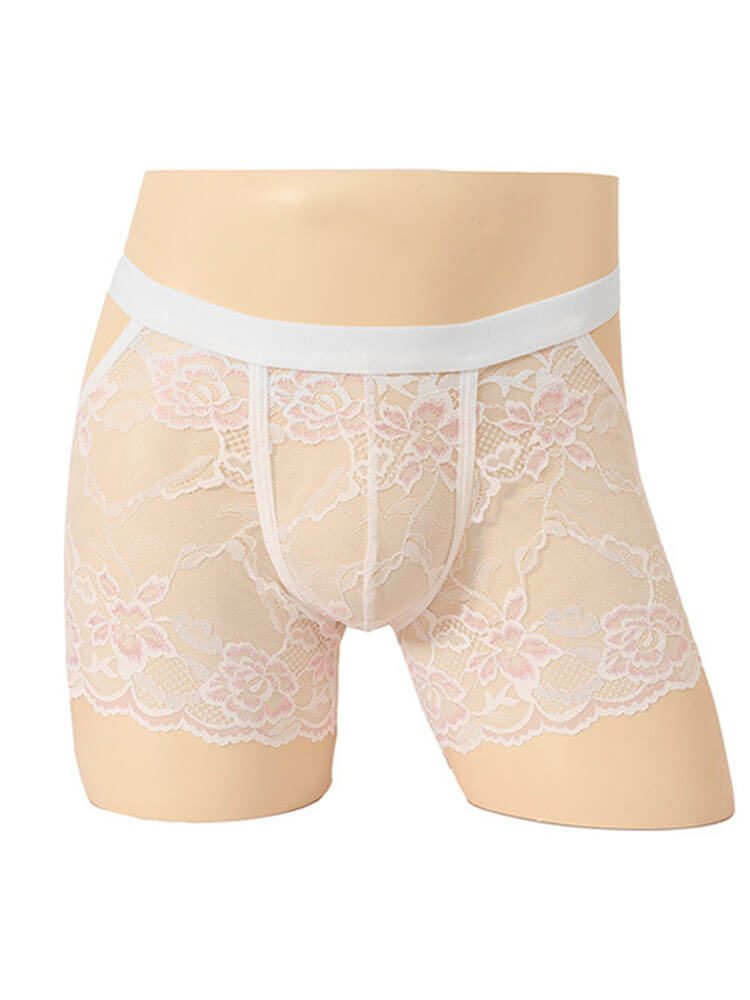 Men's Sexy Sheer Lace Buttocks-Exposing Boxer Briefs