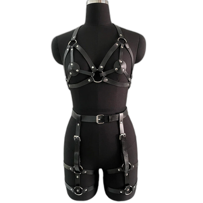 Seductive Women's Leather Lingerie Body Harness Outfit