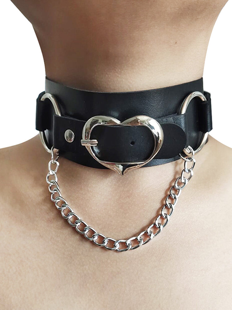 Punk Personality Heart-shaped Leather Double Layer Choker