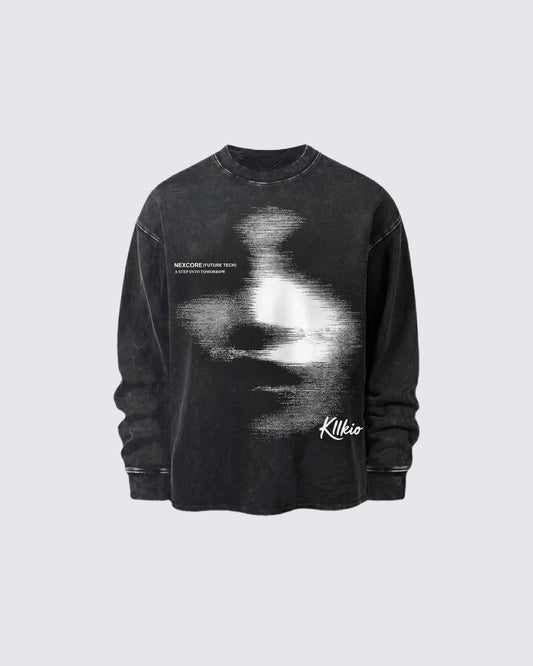 Blurred Figure Print Long Sleeve T-shirt