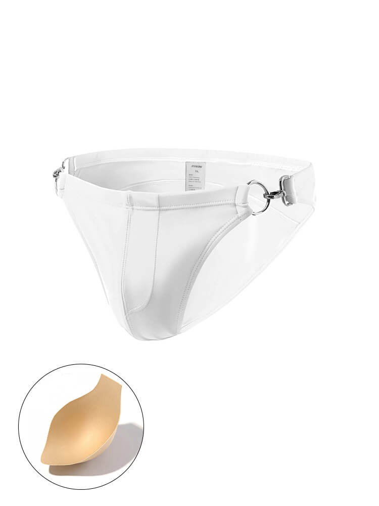 Men's Solid Color Metal Double Buckle Swim Bikini