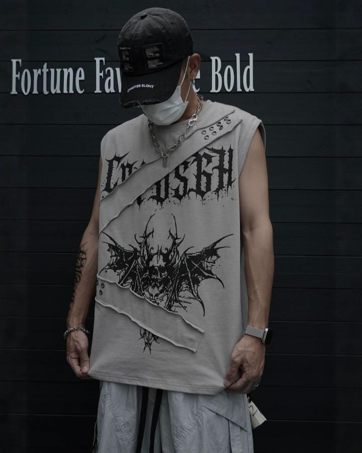 KIIKIO Gothic Bat Skull Deconstructed Sleeveless Vest