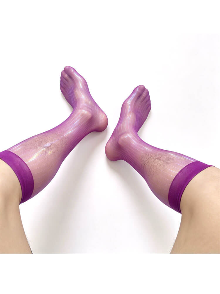 Reflective Ultra-Thin Striped Mid-Calf Stocking