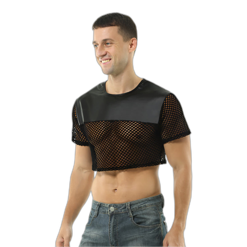 Leather Cropped Mesh Top