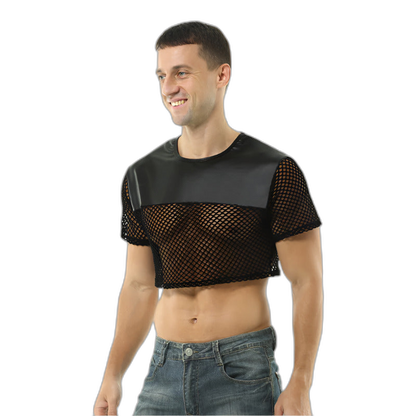 Leather Cropped Mesh Top