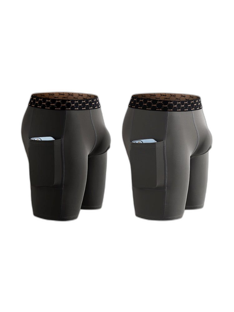 2 Pack Men’s Compression Boxer Shorts with Side Pocket