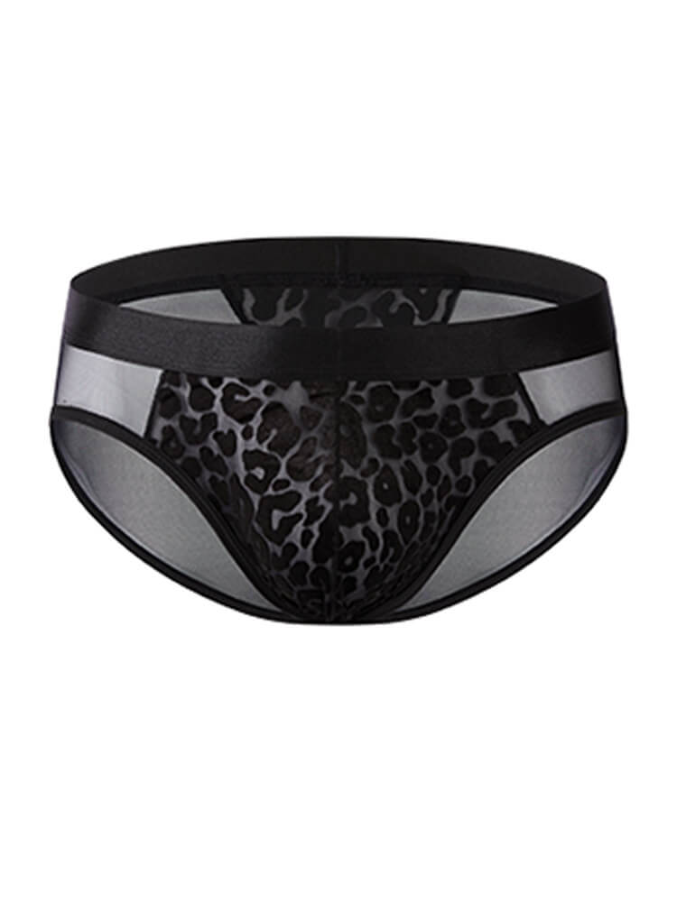 Men's Stretch Mesh Low-Rise Leopard Print Briefs