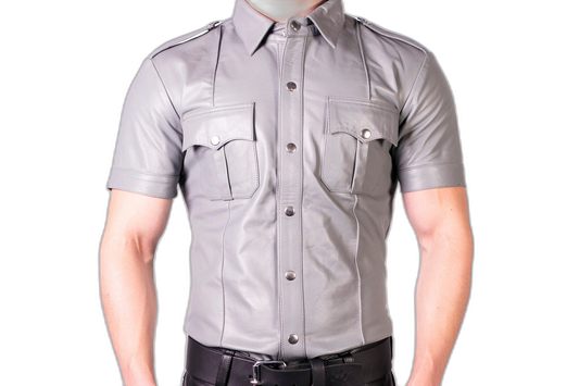 Prowler RED Leather Slim Fit Police Shirt Grey