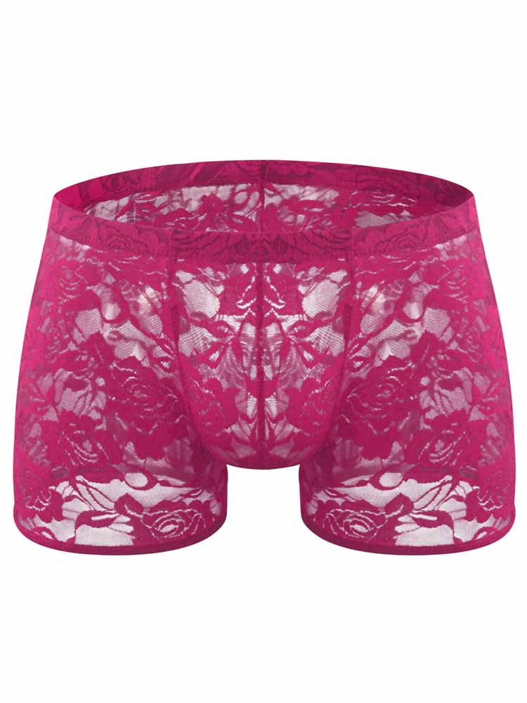 Men's Low Waist Rose Lace See-Through Trunks