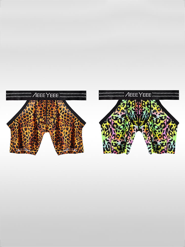 Men's Sexy Seamless Leopard Print Cutout Boxer Briefs