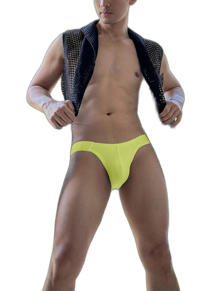2 Pack Men's Solid Color Ribbed Cotton Sports Butt-Lifting Bikini