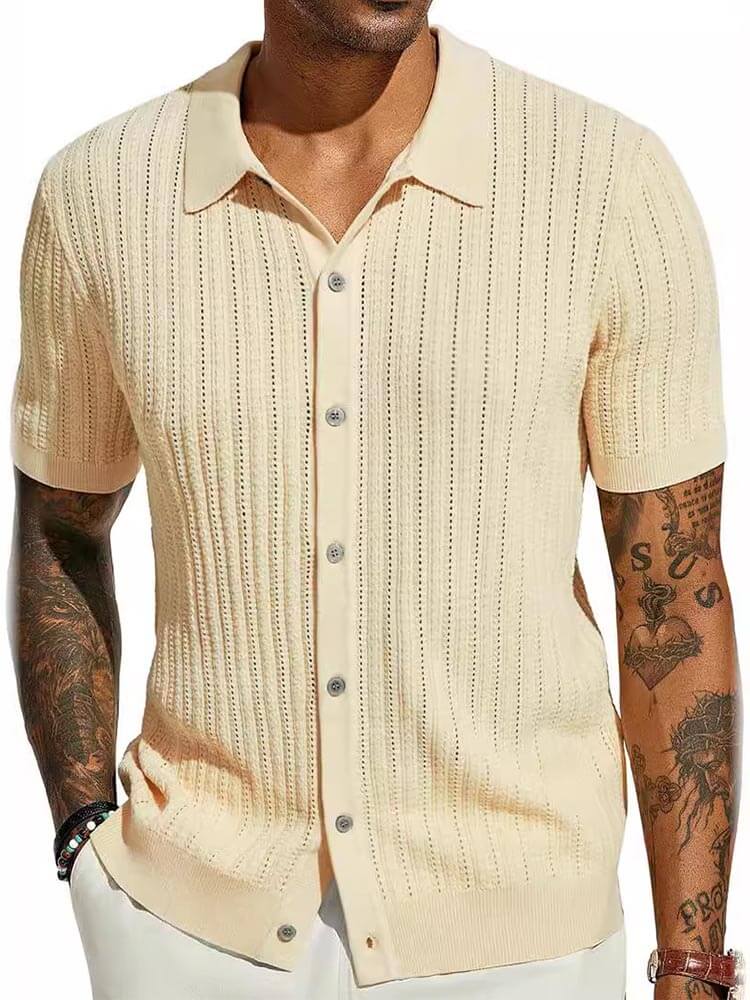Men's Lapel Solid Color Short Sleeve Knit Shirt