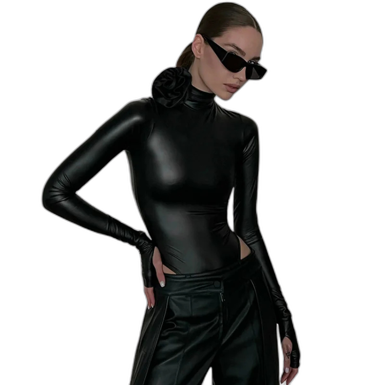 Black Widow Floral-Appliqué Bodysuit