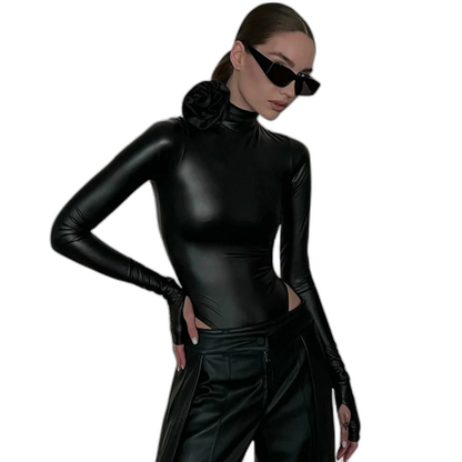 Black Widow Floral-Appliqué Bodysuit