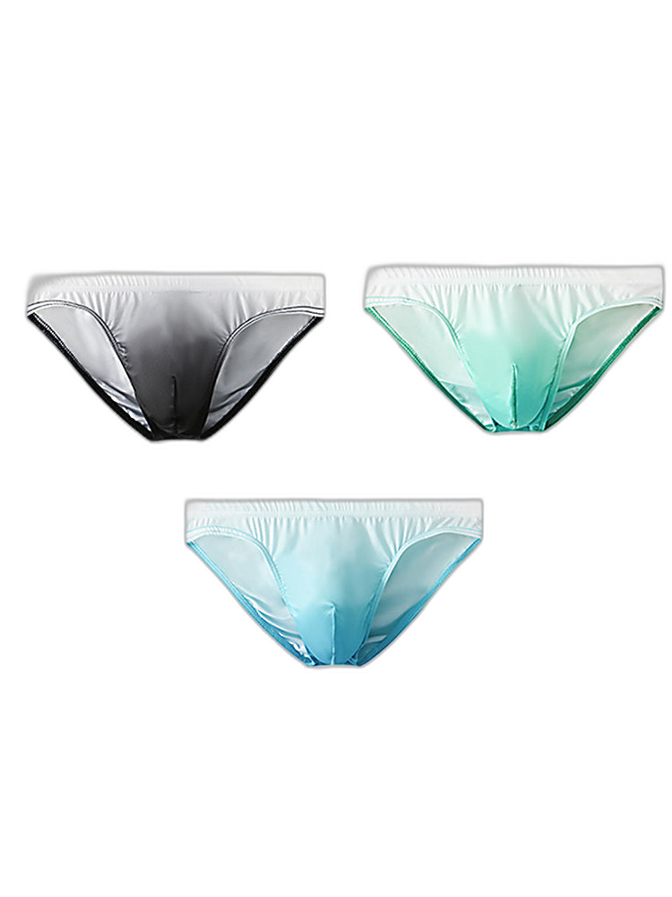 3 Pack Men's Sensual Silk-Like Loose Gradient Color Bikini