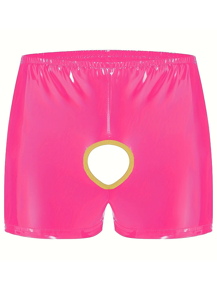 Men's Sexy Shiny Leather Crotchless Boxer Briefs