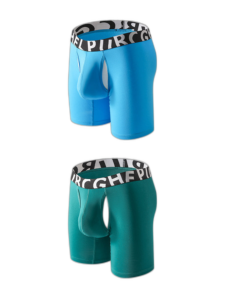 2 Pack Men's Long-Leg Anti-Chafing Performance Boxer Briefs