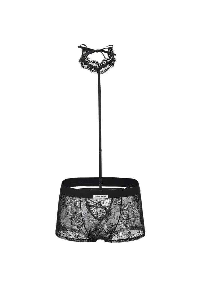 Men's Sexy See-Through Lace Halter-Neck Boxer Briefs