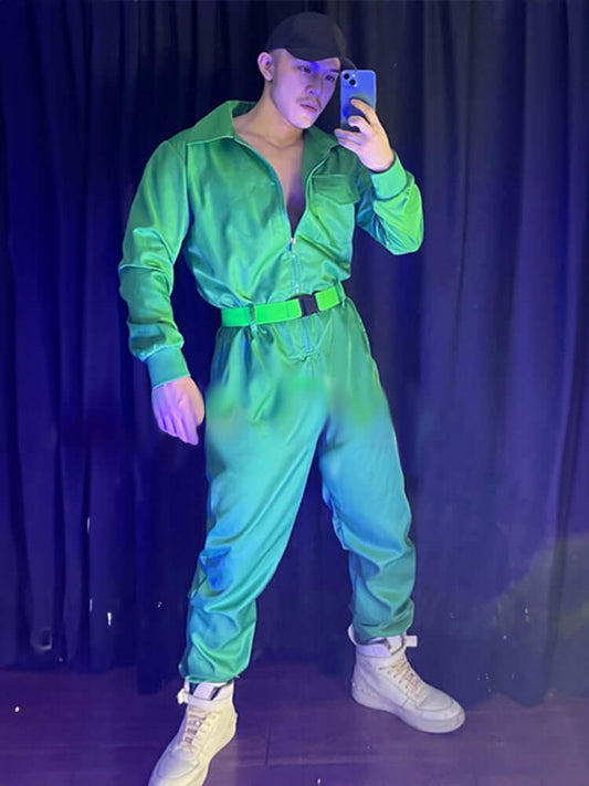 Green Hip-hop Overall Performance Costume Set