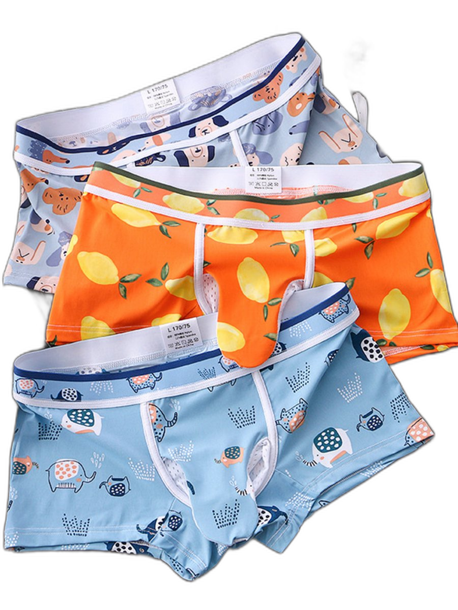 3 Pack Men's Ice Silk Trunks with Separated Pouch Design