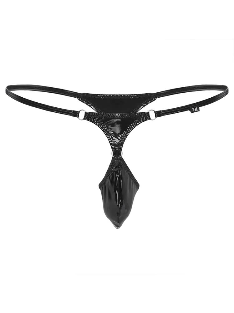 Men's Shiny Leather Low-Rise U-Convex Pouch Thong