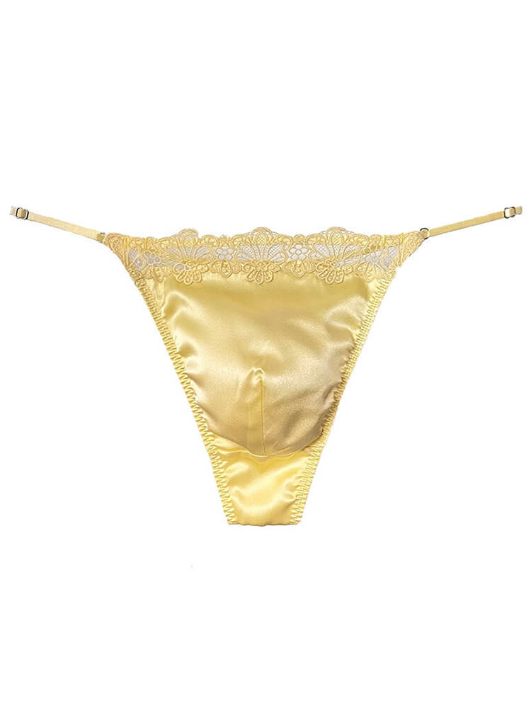 Men's Sexy Thin Strap Embroidered Lace Silk Thong