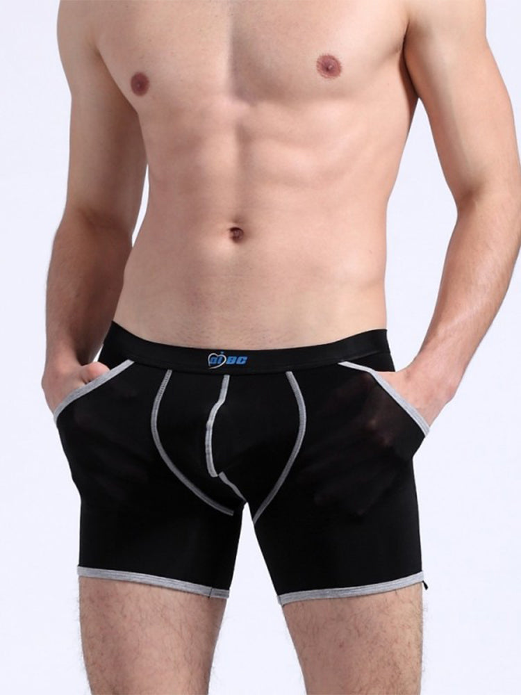 3 Pack Men's Long Leg Boxer Briefs Made of Ultra-Thin Ice Silk with Anti-Wear Elastic