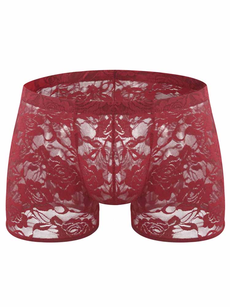 Men's Low Waist Rose Lace See-Through Trunks