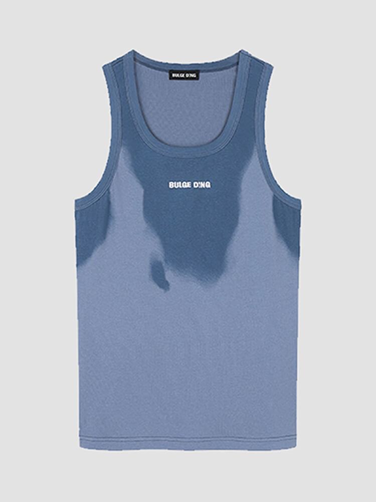 Men's Sweat-Mark Print Fitted Sports Tank Top