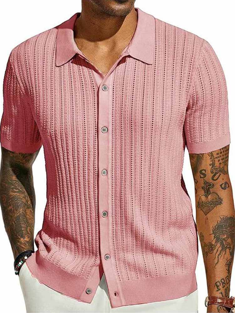 Men's Lapel Solid Color Short Sleeve Knit Shirt