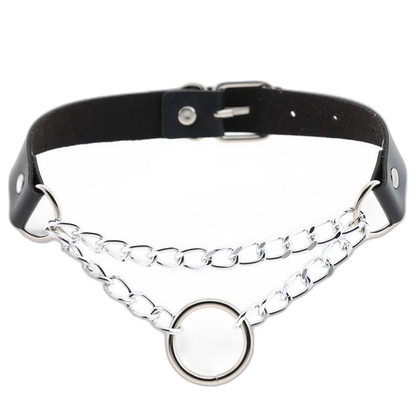 Chained O-Ring Leather Collar / Choker