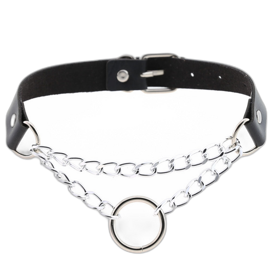Chained O-Ring Leather Collar / Choker
