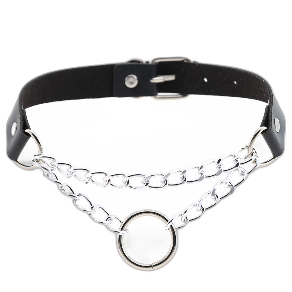 Chained O-Ring Leather Collar / Choker