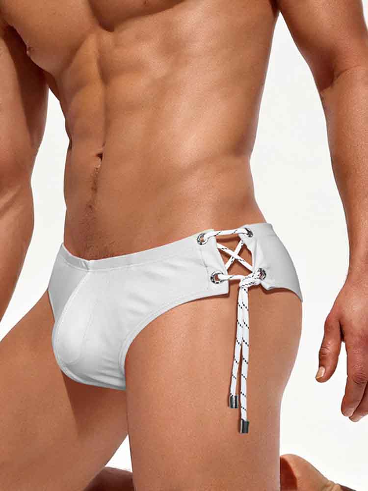 Men's Single Side Tether Low Rise Swim Briefs